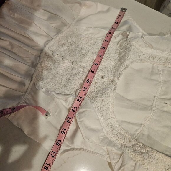 Free People Dress Medium Half Moon Embroidered White Ruffle Lace Cottagecore - Picture 8 of 13